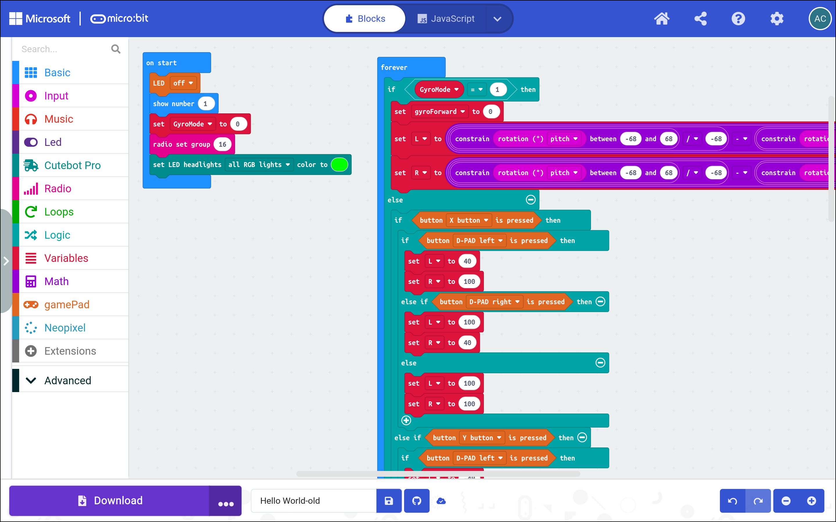 A Screenshot of some code in block prograaming.