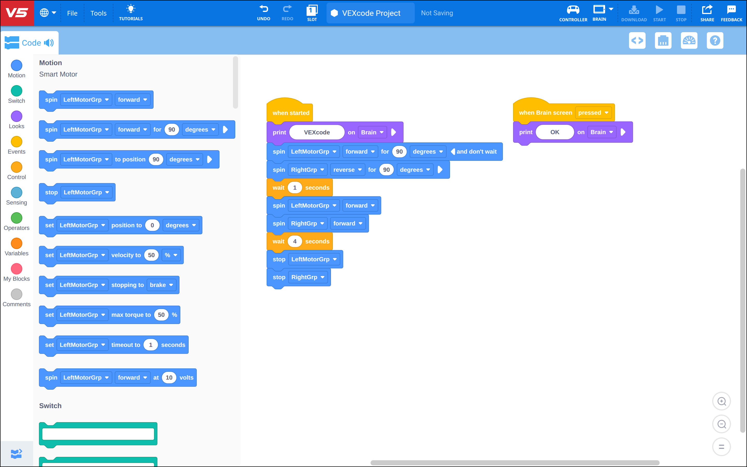 A Screenshot of some code in block prograaming.